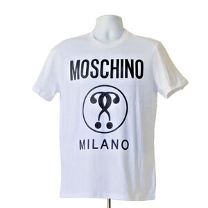 MOSCHINO COUTURE Double Question Mark Logo Graphic Men’s White T-Shirt LARGE